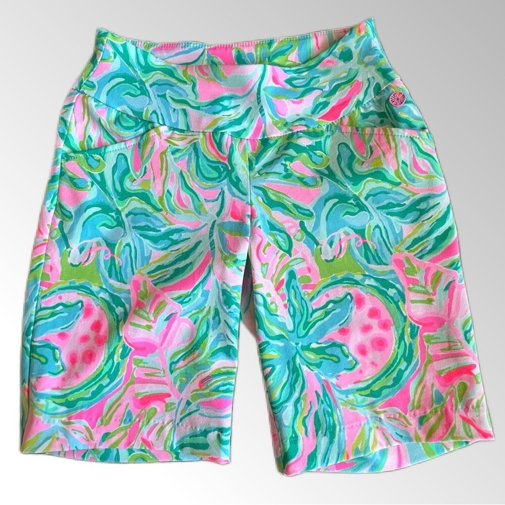 Lilly Pulitzer Luxletic Shorts Women Size 00 Pink Blue Green Tropical Floral
